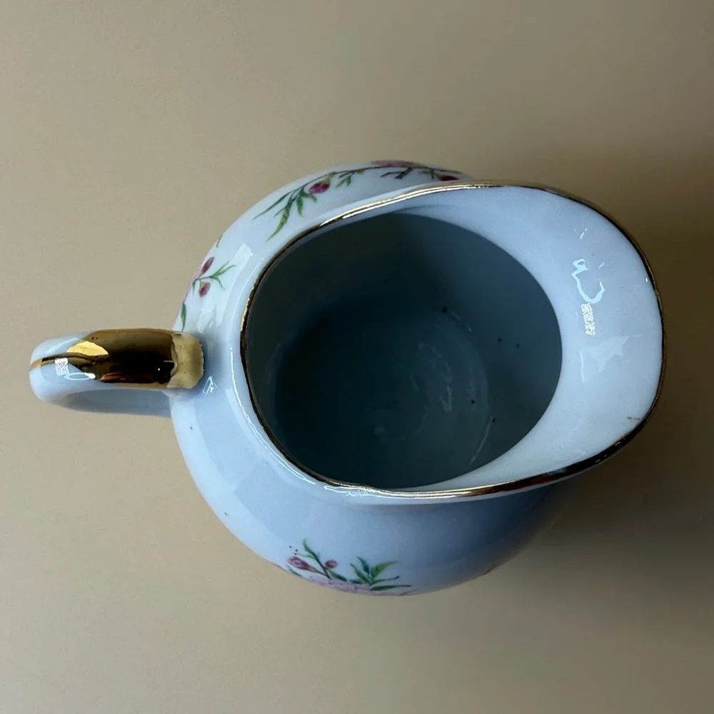 Floral White and Pink Ceramic Creamer Dispenser